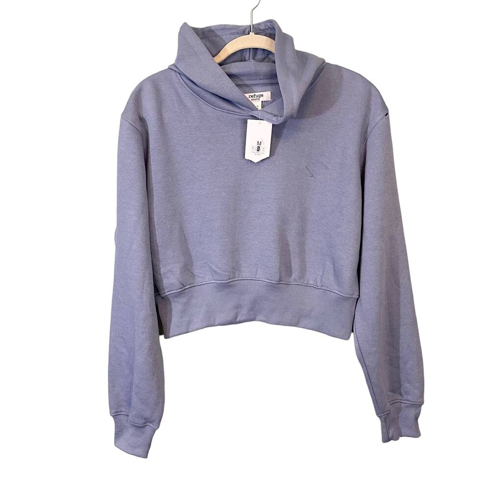 Refuge Cropped Hoodie Sweatshirt M Blue Fleece Lined Soft Girl Cozy Comfy NWT